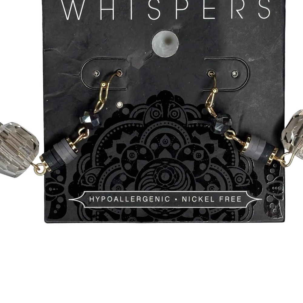 Whispers Grey Crystal Disc Bead Dangle Drop Earrings Hypoallergenic NWT New - Picture 4 of 5